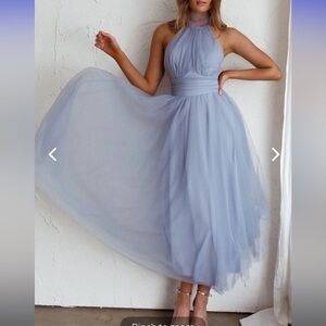 Elegant Blue Halter Midi Dress
